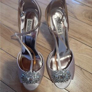 Badgley Mischka Cream Heels with Ornate Embellishments
